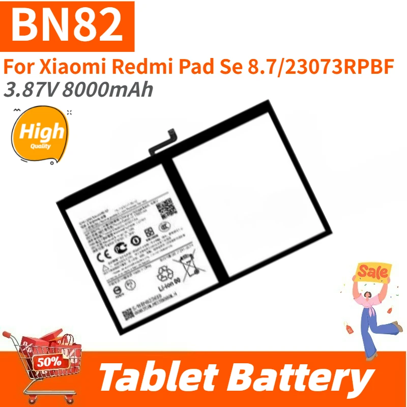 High Quality BN82 Laptop Battery 3.87V 8000mAh For Xiaomi Redmi Pad Se 8.7/23073RPBF Brand New Replacement Battery