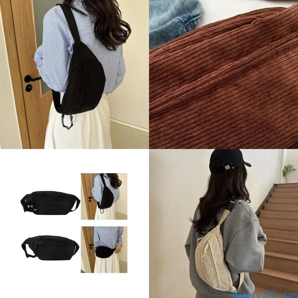 

Crossbody Waist Pack Chest Bags Corduroy Bags Versatile Solid Color Waist Bag 517D