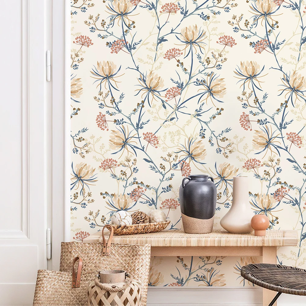 ورق حائط زهري ذاتي اللصق مقاوم للماء لتزيين المنزل ورق حائط قابل للإزالة ملصقات ورق حائط لخزانة الأثاث البلاستيكية