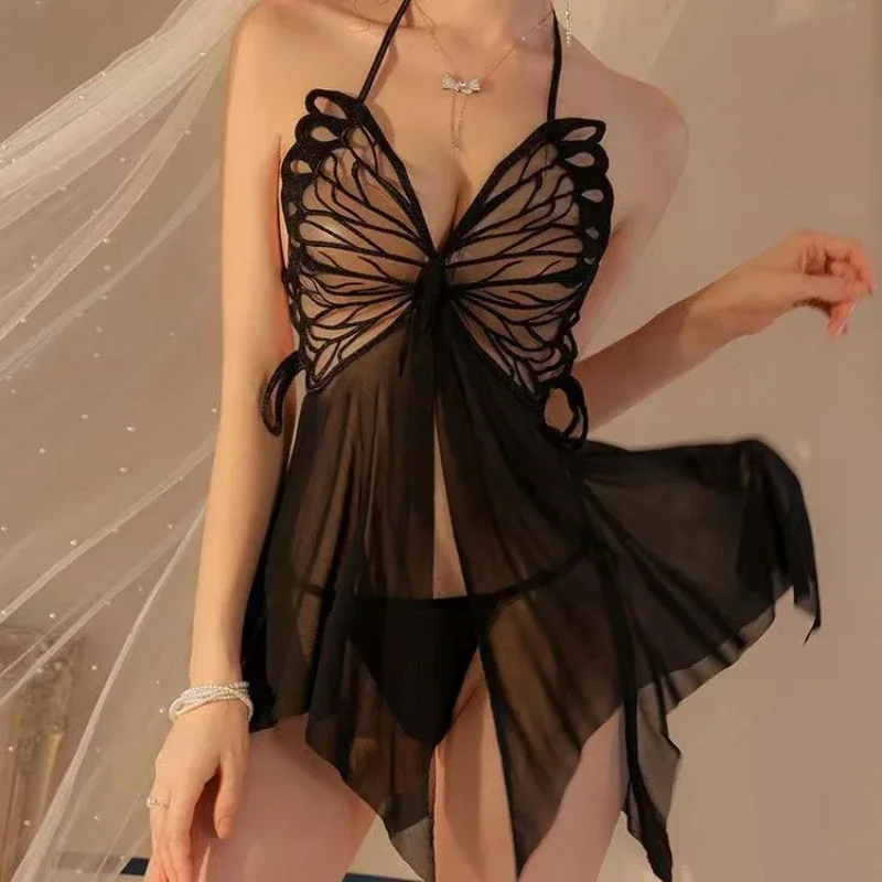 Lingerie sexy Abito babydoll in pizzo Costumi sexy Tuta Abito porno esotico Biancheria intima erotica Reggiseno aperto Pigiama trasparente in rete