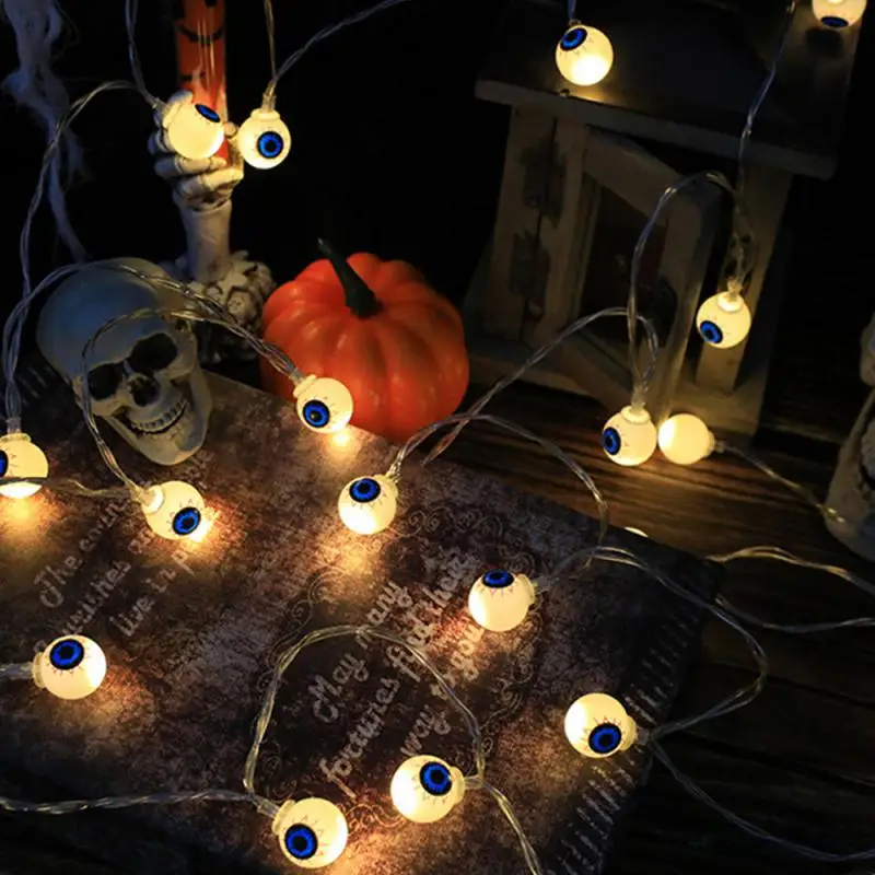 Halloween lampu setrip Led dekorasi pesta Halloween, lampu untai Led daun Maple kelelawar tangan tengkorak labu pencahayaan peri taman rumah