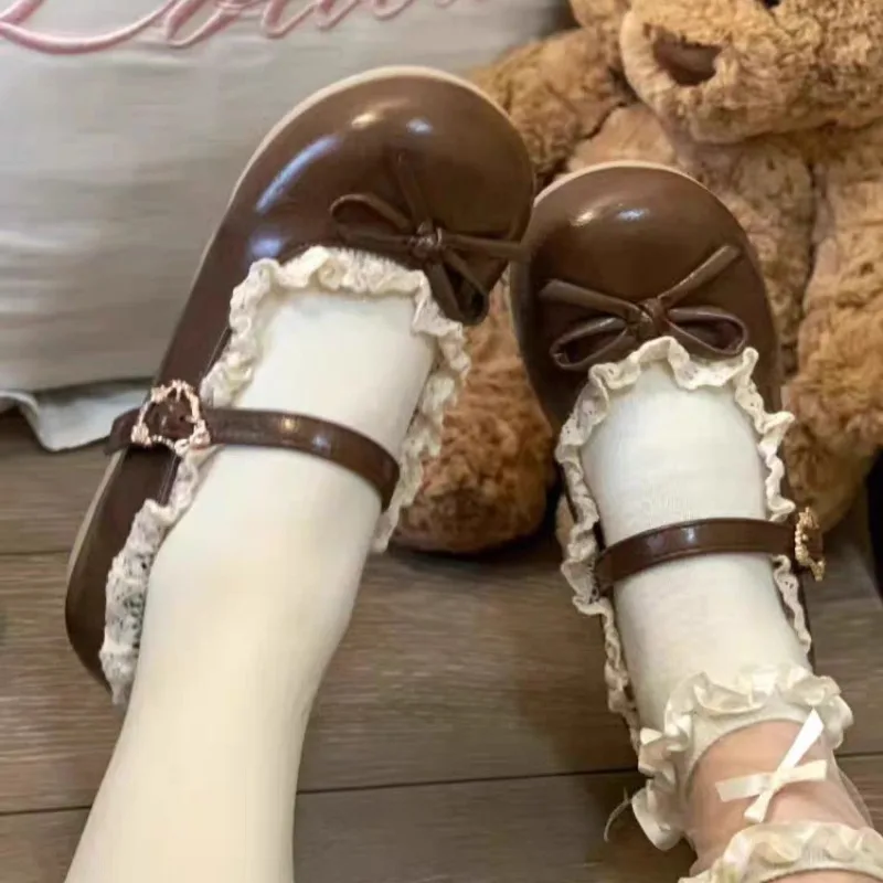 Women's Fashion Single Shoes Spring New Round Head Shallow Mouth Butterfly Knot Metal Buckle Soft Sole Non-slip Flat Shoes image 3