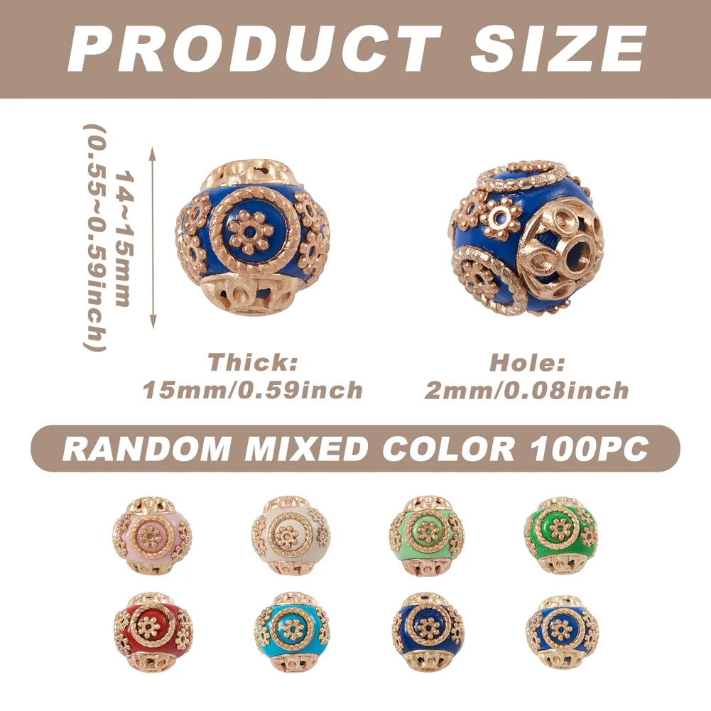 100 Chiếc 11-21Mm Handmade Indonesia Hạt Với Hợp Kim Nhân Tròn Pha Trộn Phong Cách Phối Màu Tự Làm Trang Sức Làm thủ Công Mỹ Nghệ Cung Cấp