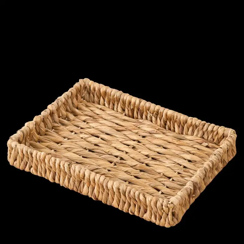 

Water Hyacinth Woven Rectangular Kitchen Serving Trays Set of 2 - Eco-Friendly Stylish Design for Home or Dining Use