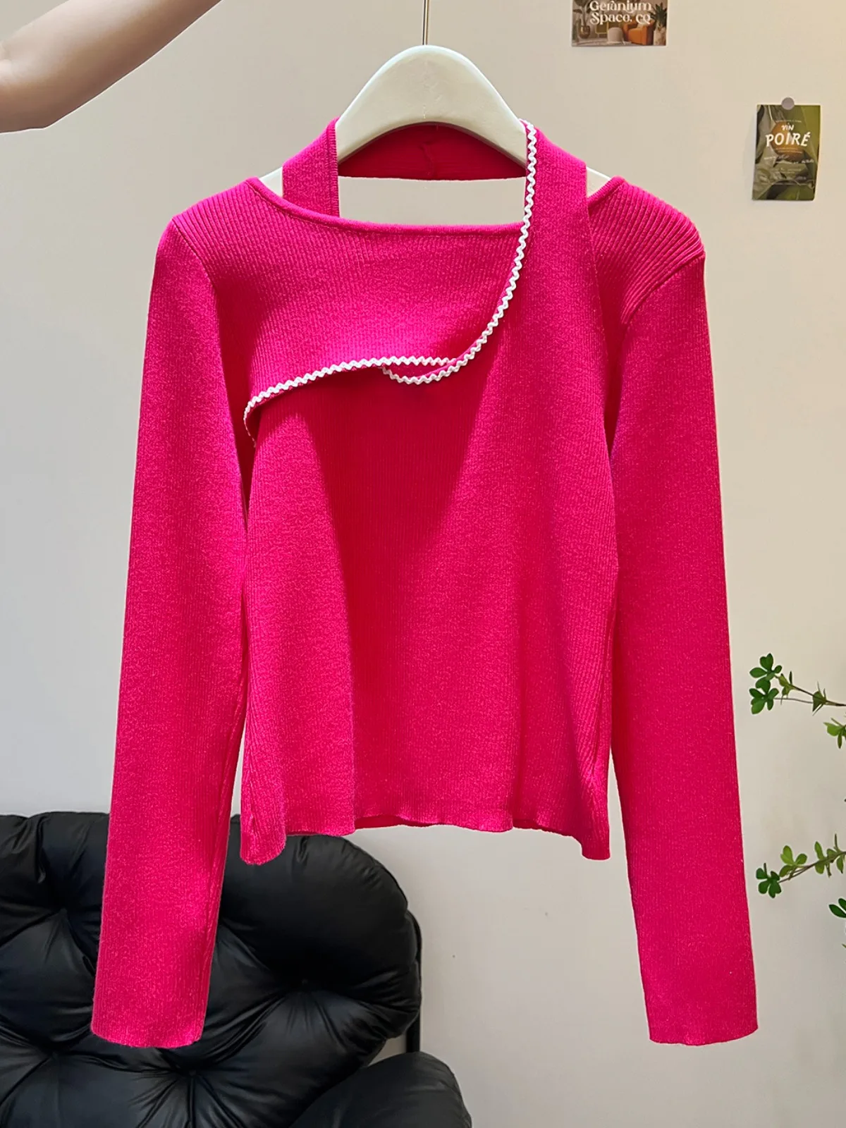 เสื้อไหมพรมถักแบบยาวสไตล์เกาหลี ดีไซน์เว้าลาย  สีพื้น เรียบง่าย เหมาะสำหรับใส่ทำงาน ฤดูใบไม้ร่วง ฤดูหนาว สำหรับผู้หญิง...