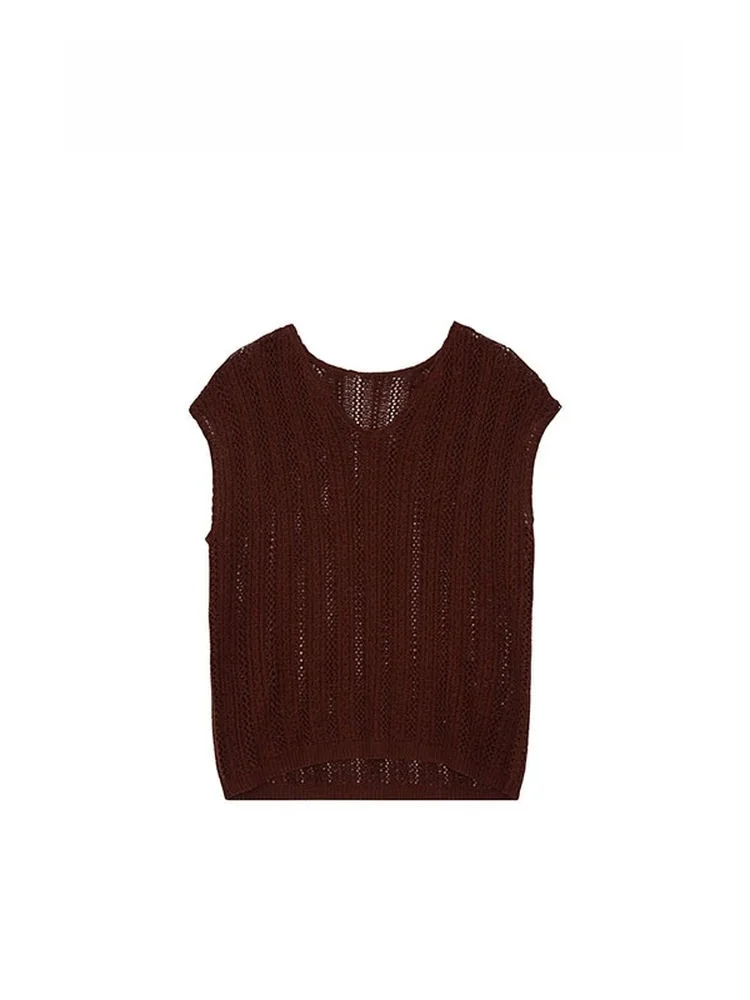 

Женский свитер Iris из льна и шелка, дышащий, универсальный, вязаный, с коротким рукавом, V-образным вырезом, стандартный крой, с ажурными элементами, коллекция Весна-Лето 2026