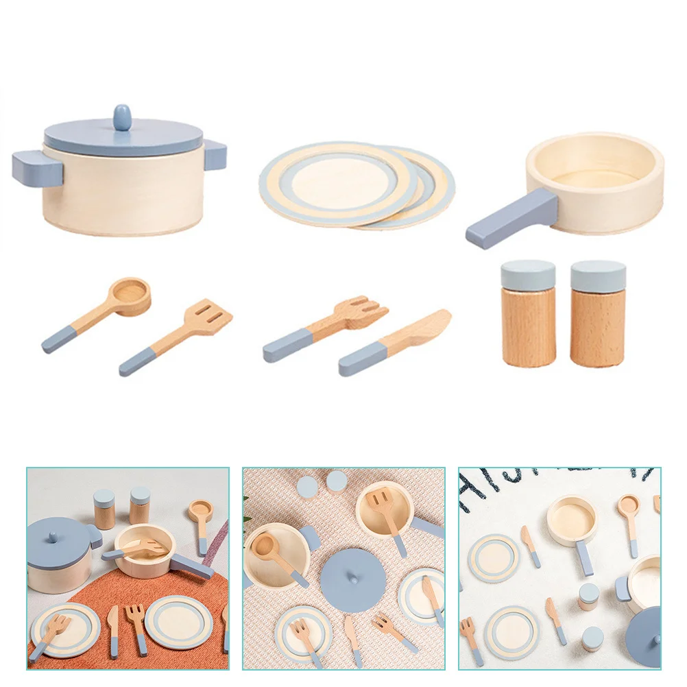 1 Juego de utensilios de cocina para niños, juego de cocina de madera para niños, juego de cocina educativo, portátil, interactivo