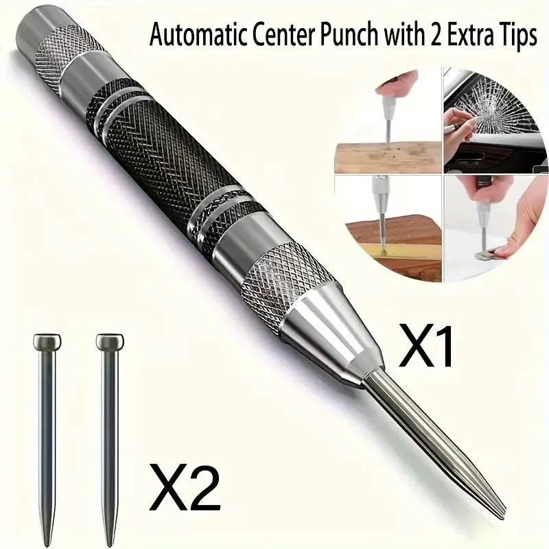 3pcs Automatic Centre Punch With Needles Adjustable Spring Loaded Metal Woodworking Punch Metal Drill Tool  For Metal Wood Glas