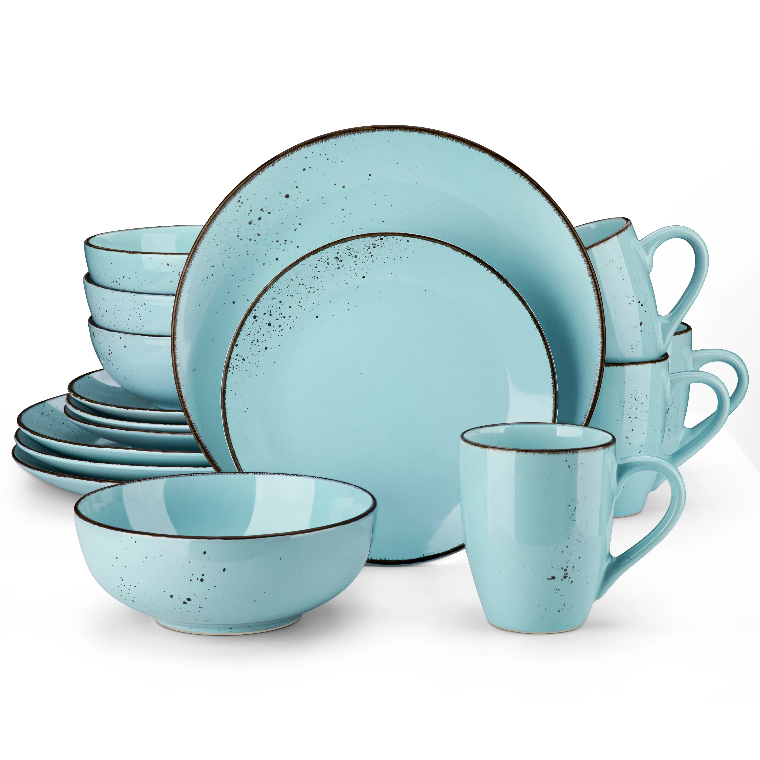 Vancasso Navia Oceano Blue 4/16/32/48 Pcs Ceramic Stoneware Dinnerware Set with 4*Dinner/Dessert Plate, Bowl, Mug Tableware