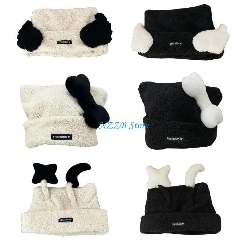 T21F أفخم الملاك الجناح الجمجمة قبعة الأذن قبعة واقية قبعة عالمية المرأة قبعة الشتاء