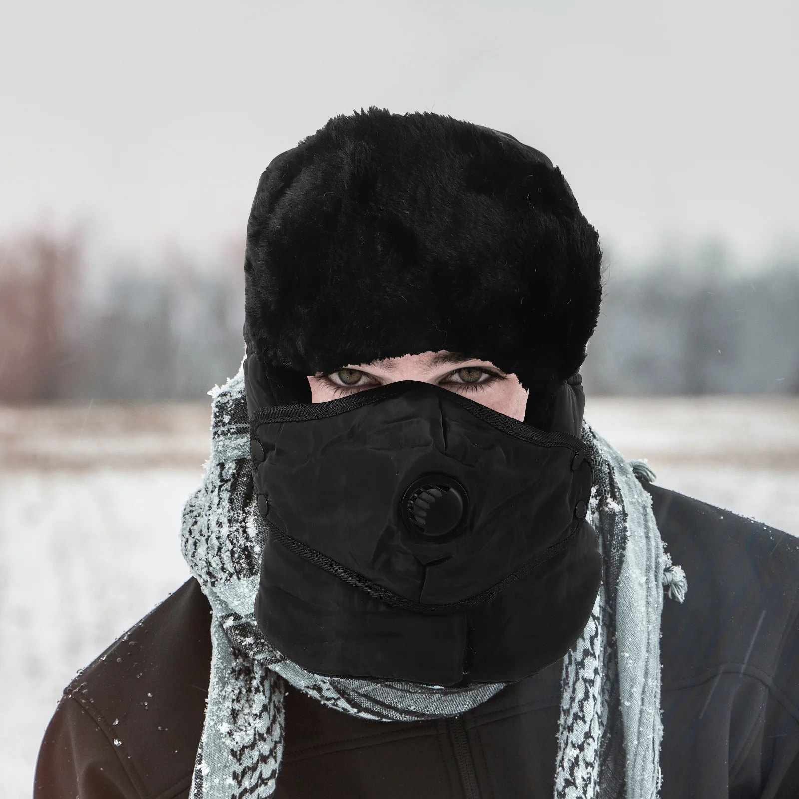 Ski Hat For Men Women Winter Trapper Earflap Hood With Mask Faux Buckle Lightweight Warm Army Style Winter Hats