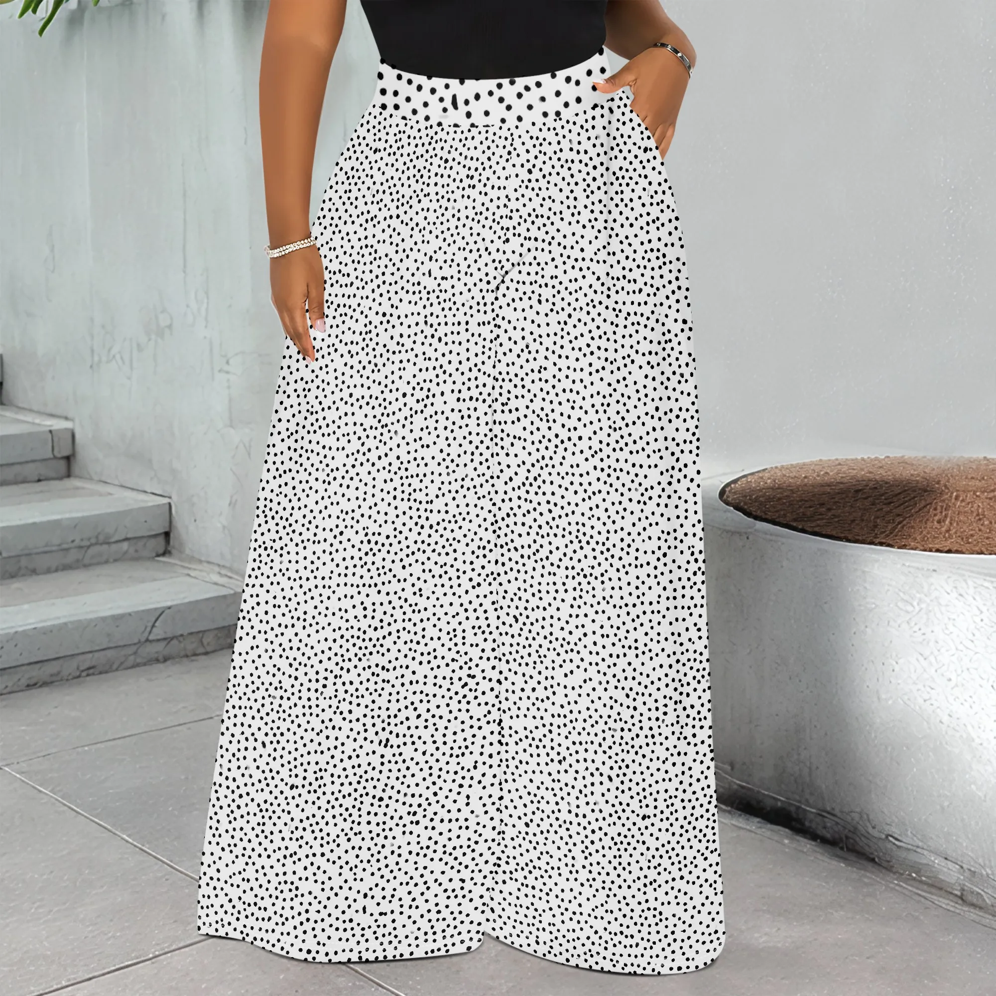 

Polka Dot Print Wide Leg Pants, High Waist Palazzo Trousers, Elastic Waist Casual Bottoms for Women, Pockets S-2XL