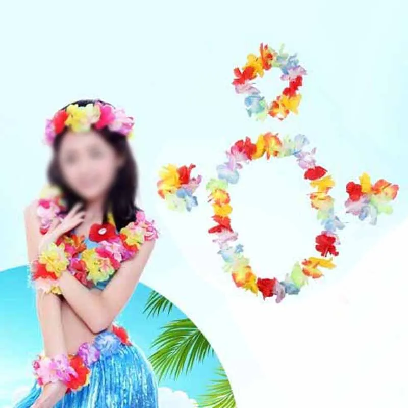 4 Pcs Hawaiian Flower Leis Garland Necklace Fancy Dress Party Hawaii Beach Fun For Wedding Birthday Party Home And Garden Decor