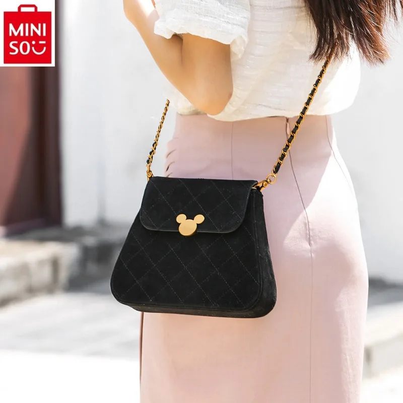 

MINISO Disney Luxury Brand Mickey Diamond Pattern Shoulder Bag for Women High Quality Handheld Straddle Dual Use Chain Bag