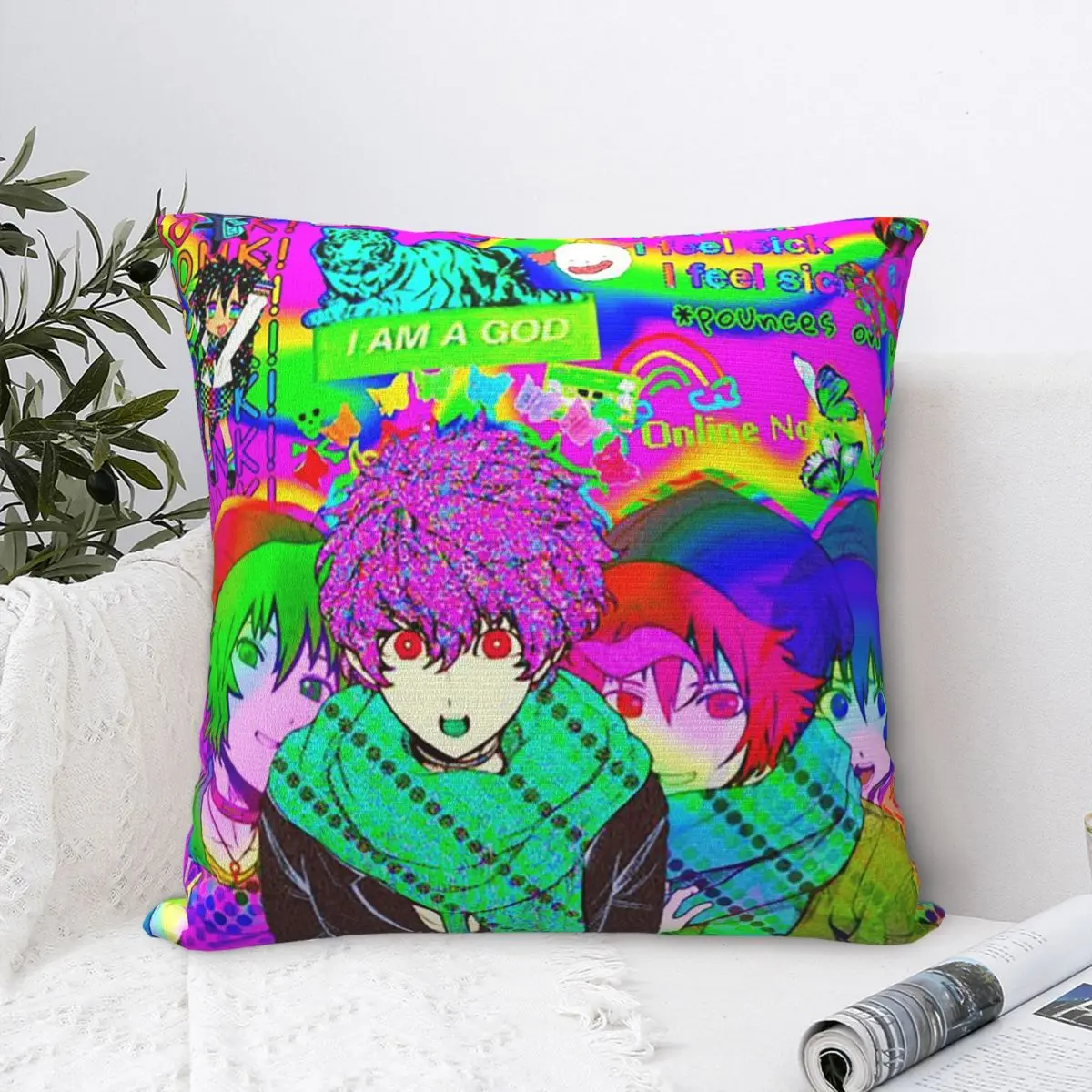 Your Turn To Die Anime Plaid Pillowcase Soft Fabric Cushion Cover Decor Cartoon Collage Throw Pillow Case Cover Home Zipper 18\