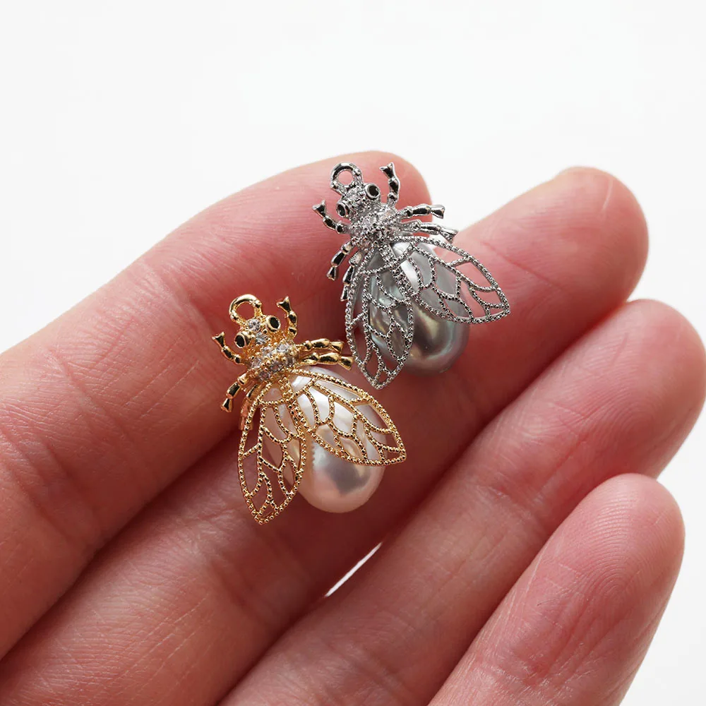 4PCS 14k Gold Plated Honeybee Charms Can Hang Pearls for Jewelry Making Pendant DIY Hand Made Brass Accessories 13*17mm