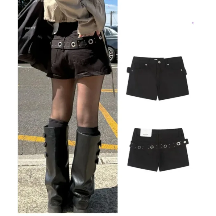 High Waist Straight Leg Short Jeans Pure Color Button Design Casual Cotton Denim Shorts for Women Spring Summer Autumn Seasons