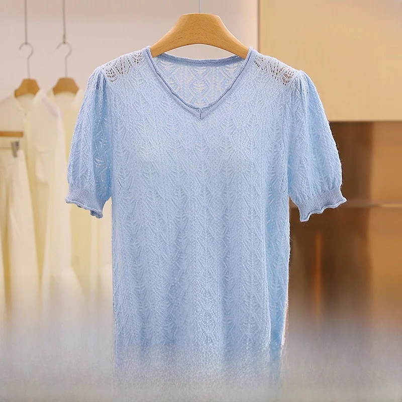 

Yao Pure Color Thin ort Sve V-Ne Трикотажные прозрачные женские модные осенние новые поступления прямого кроя для поездок на работу