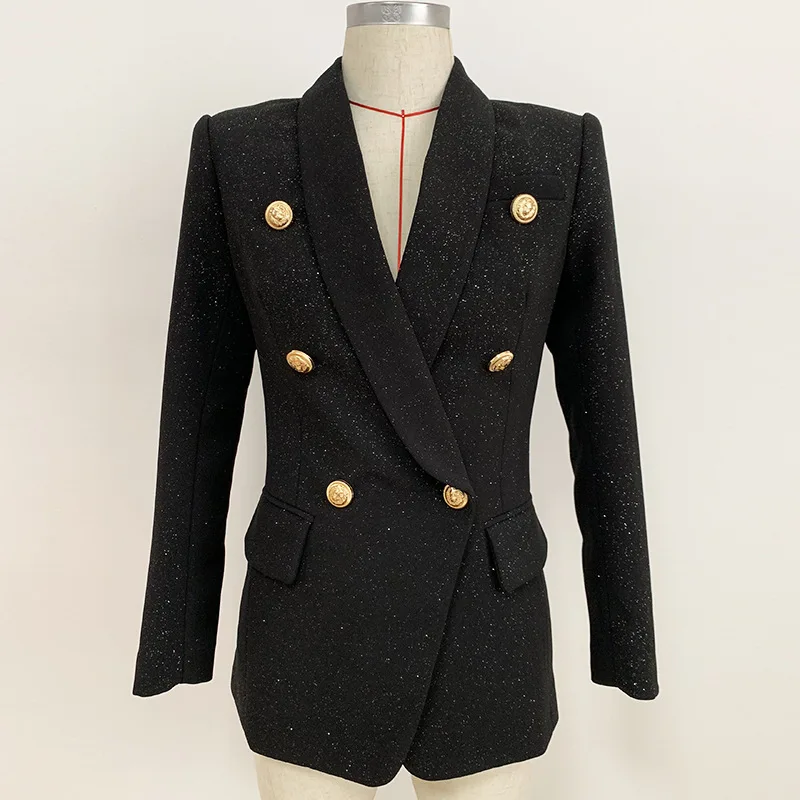 

2022 Autumn And Winter New Fashionable Green Fruit Collar Metal Lion Head Double-breasted Mid-length Women's Suit Jacket Blazers