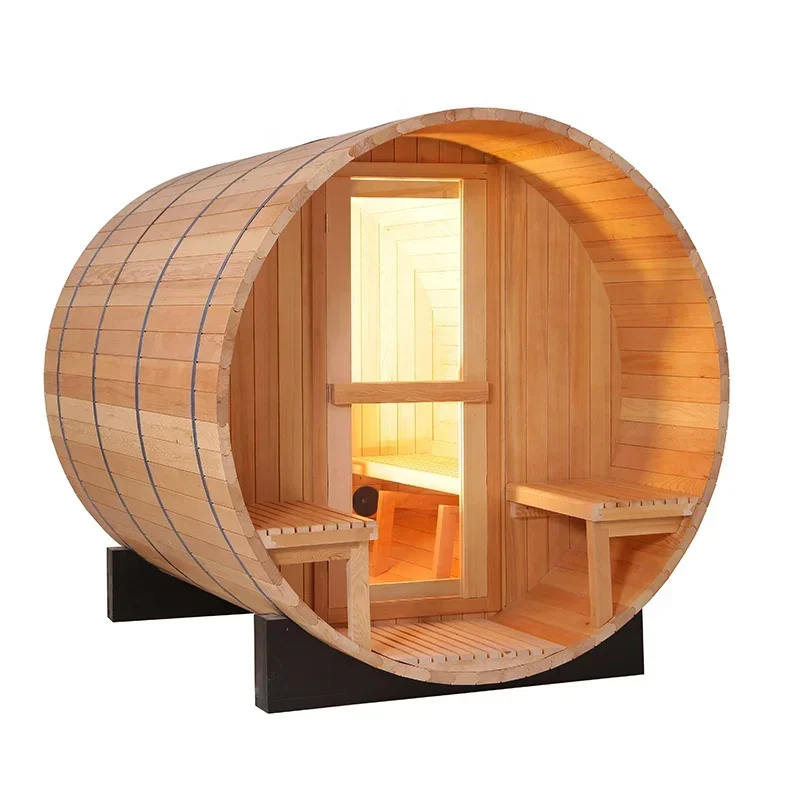 Hot sales 2022 Canadian pine/hemlock/red cedar outdoor barrel type sauna traditional sauna, with heater accessories for 4 people