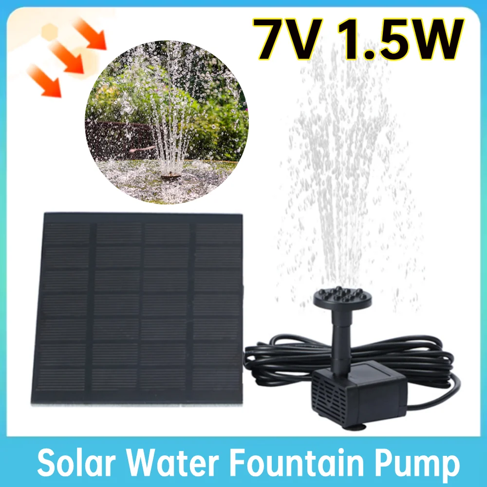 1,5 W solarbetriebene Wasserbrunnenpumpe mit 6 Düsen, Solarbrunnen mit Panel-Wasserpumpe 200 l/h für Aquarium im Freien