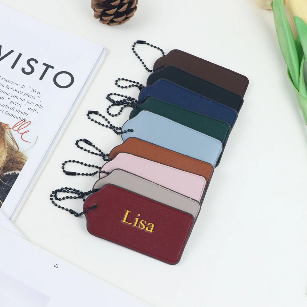 Customized Name Leather Tag Combination Keychain Small Pendant Leather Bag Hanger Pendant Gift