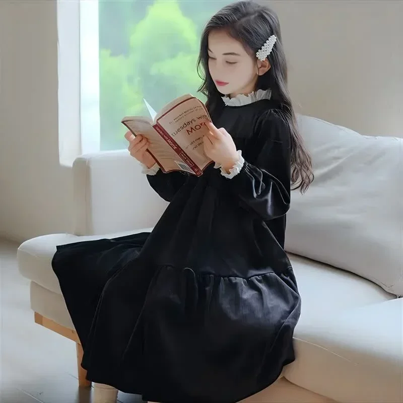 

Girls Dress Elegance Black Lace Patchwork Velvet Princess Dresses for Kids Birthday Costume 10 12 13 Years Teen Children Clothes