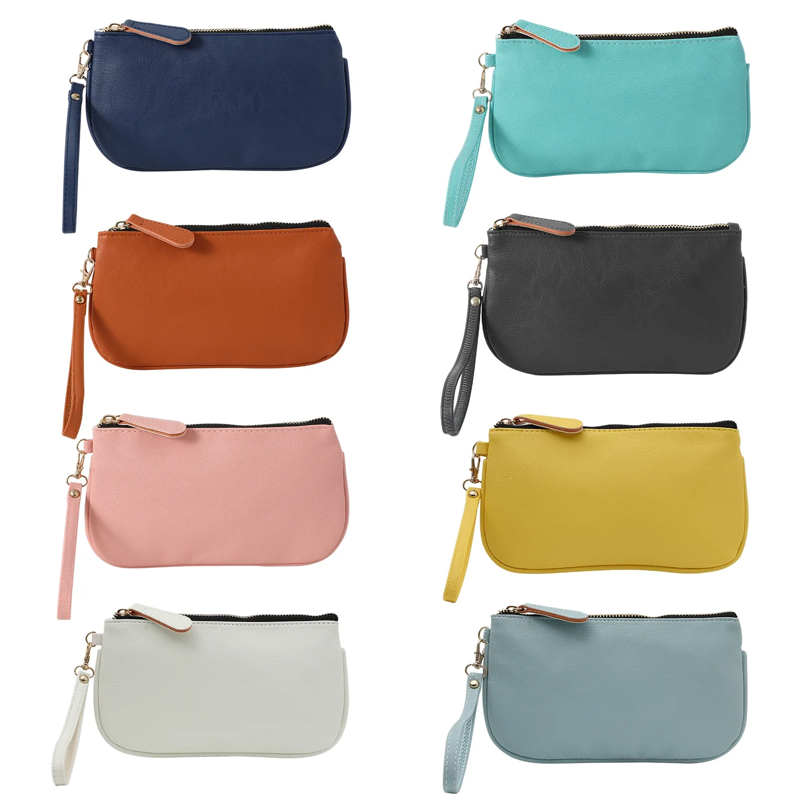 

Vegan Leather Clutch Women's Classic Pouch Small Minimalist Multi Color Purse Solid Wristlet Wallet Handbag Travel Cosmetic Case