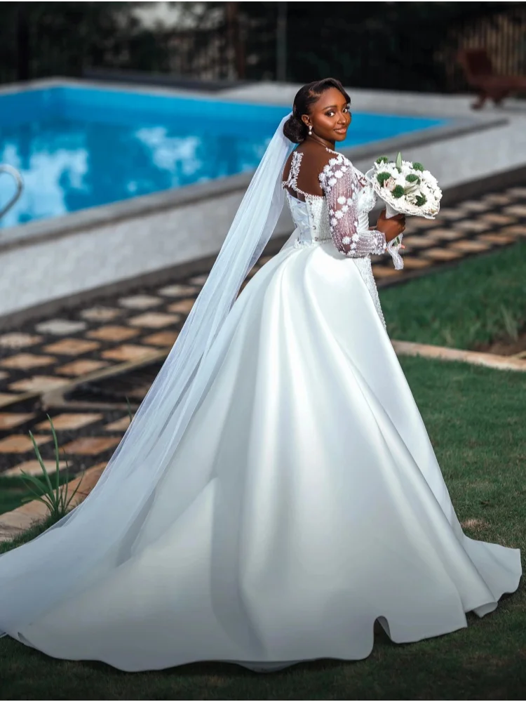 Robe De mariée sirène à queue détachable, perles scintillantes, jupe amovible, manches longues, nouvelle collection 2026