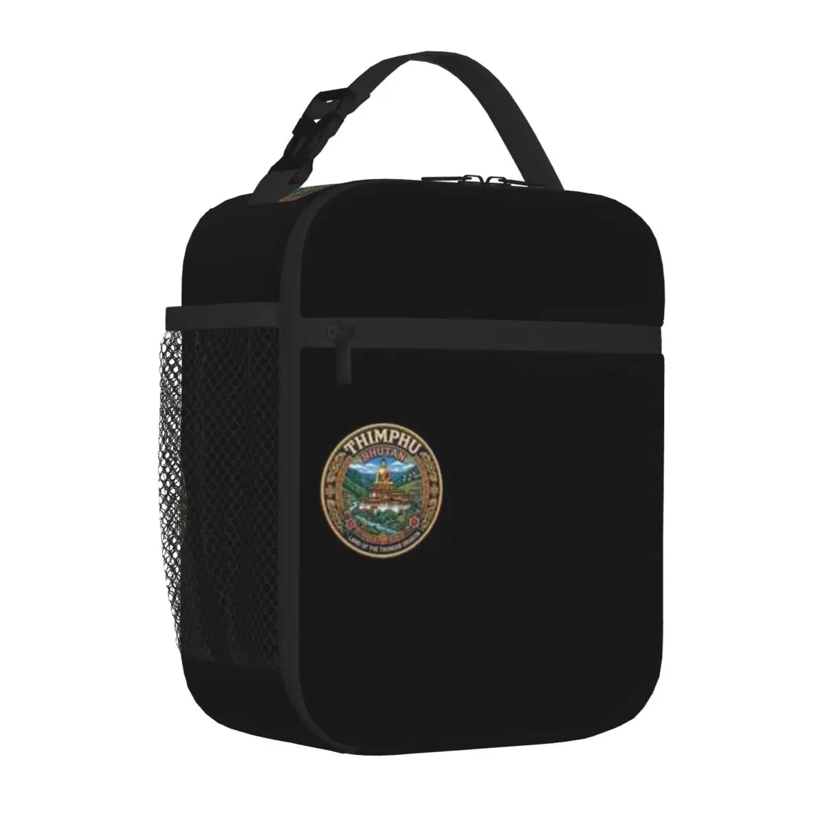 Bestselling Thimphu Bhutan Buddha Statue Mountains Prayer Flags Plain Design Large Lunch Bag Yard Party Cooler Tote