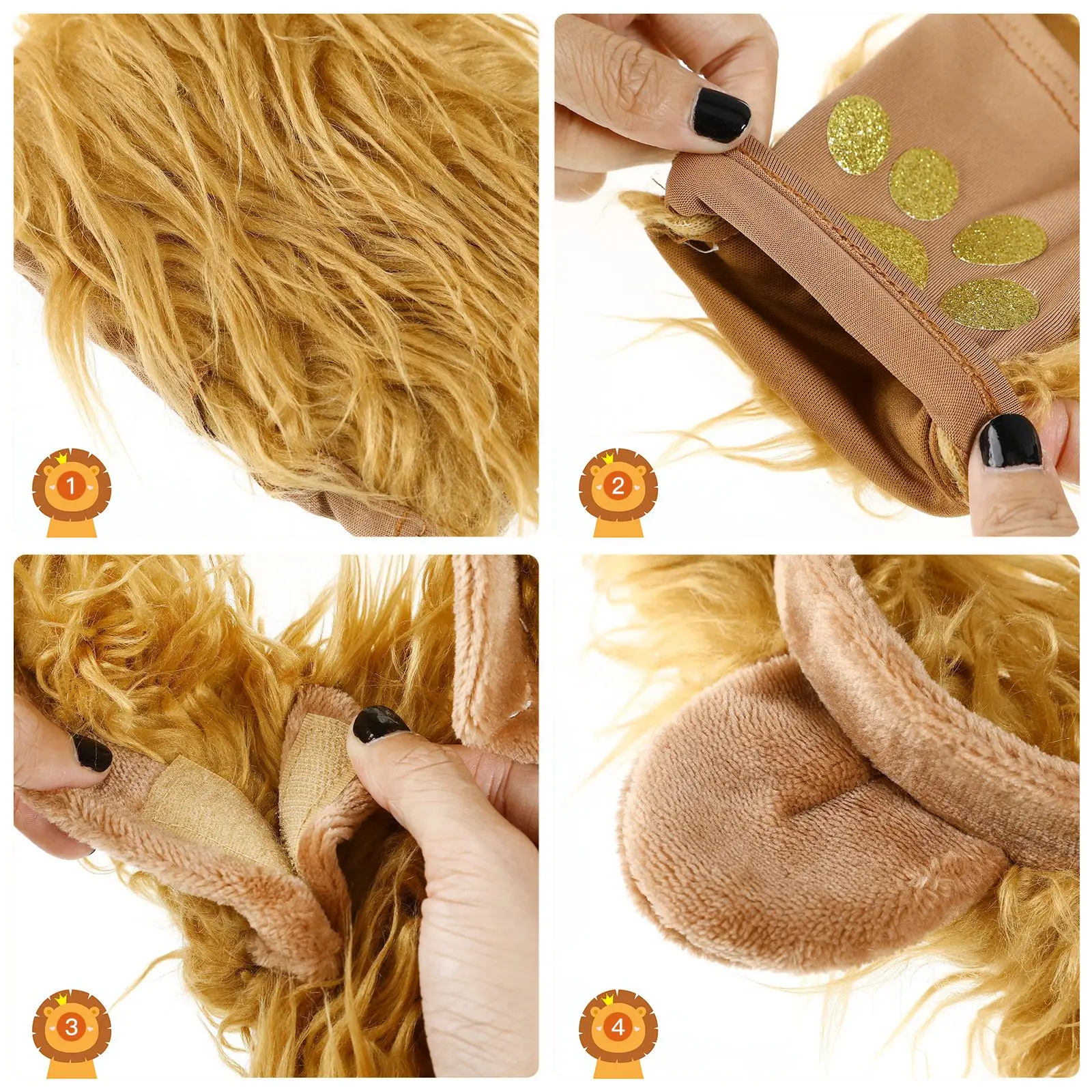 1 Set Halloween Cosplay Löwe Set Ohren Schwanz und Pfote Handschuhe Löwe Kostüm Zubehör für Halloween Cosplay Fancy Dress-up Party