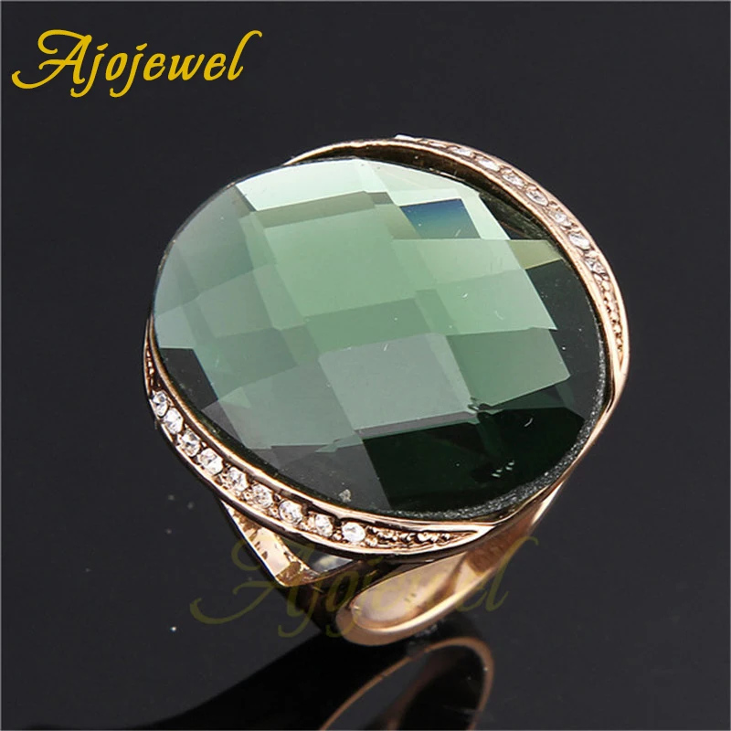 Ajojewel Green/Champagne Large Ring With Crystal Stone Women Trendy Party Jewelry Mom Gift image 4