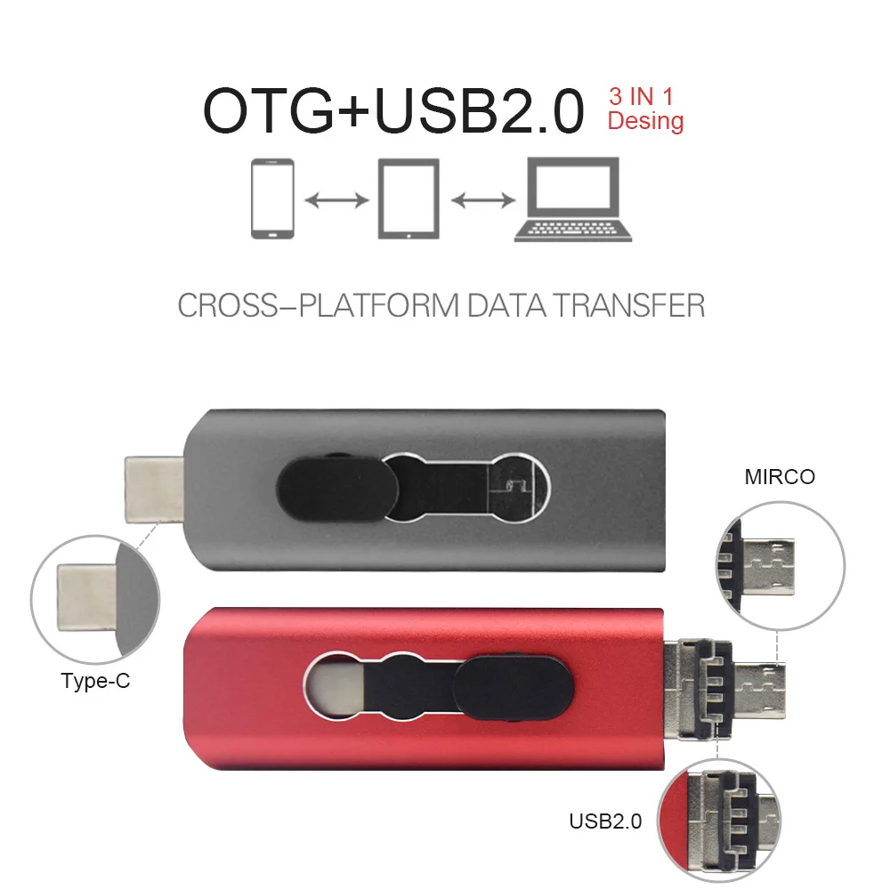 高速USBフラッシュドライブ,2.0タイプC,16GB,32GB,64GB,USB 2.0,Android/PC用USBスティック,ギフト付き