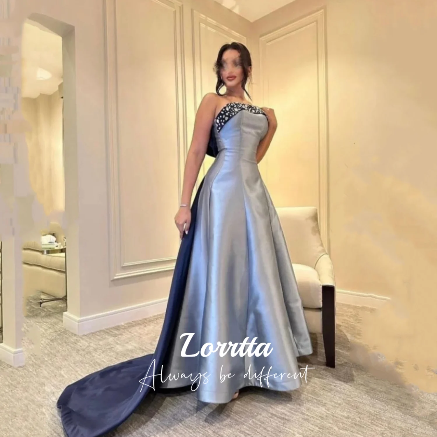 

Lorrtta Sexy A-Line Prom Evening Dresses Formal Strapless Beading Party Dress Saudi Arabia Cocktail Night Prom Gown Custom Size