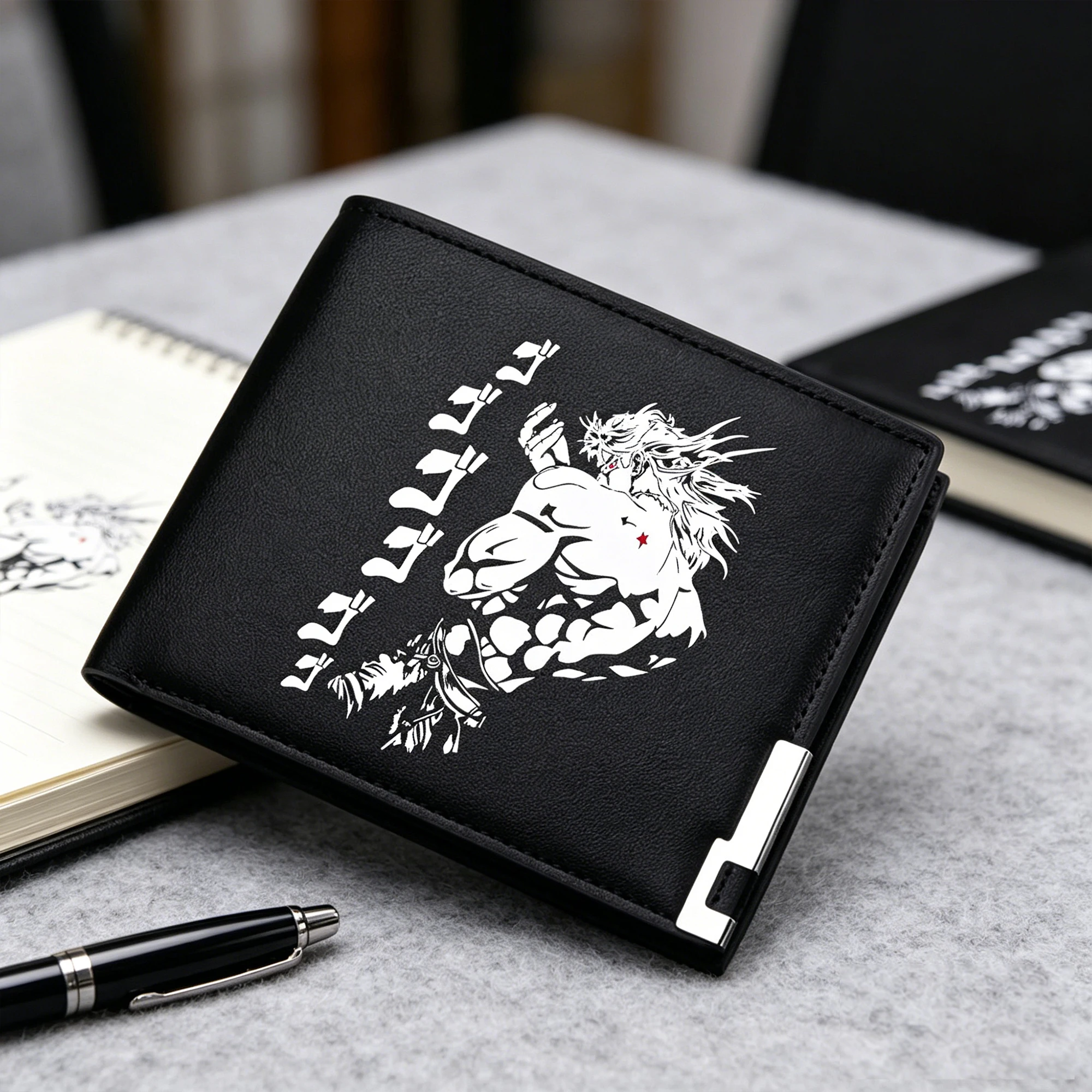 JoJo\'s Bizarre Adventure Boys Short Wallets Pu Leather Black Money Purse Anime Men Wallets Kujo Jotaro Couple ID Card Holders