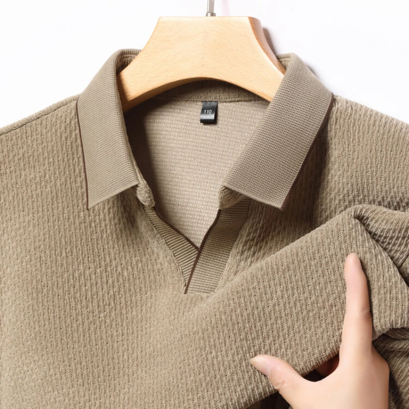 Solid color daily V-neck sweater men's business casual POLO shirt, stretchable, warm autumn new pullover knitwear.