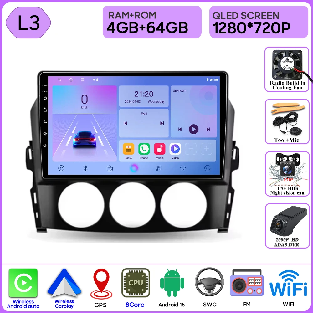 Autoradio Voor Mazda MX-5 MX5 III 3 NC 2005-2015 Stereo Multimedia Speler Carplay Android Auto GPS Video scherm 5G Wifi Geen 2din