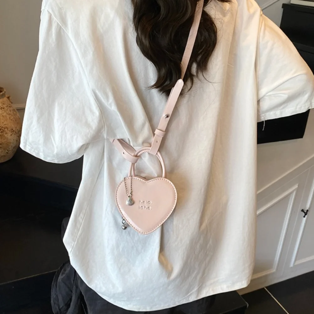 

Ins Solid Color Halterneck Heart Wallet Cute Small Women Coin Purses PU Leather Multifunction Shoulder Storage Bag Ladies