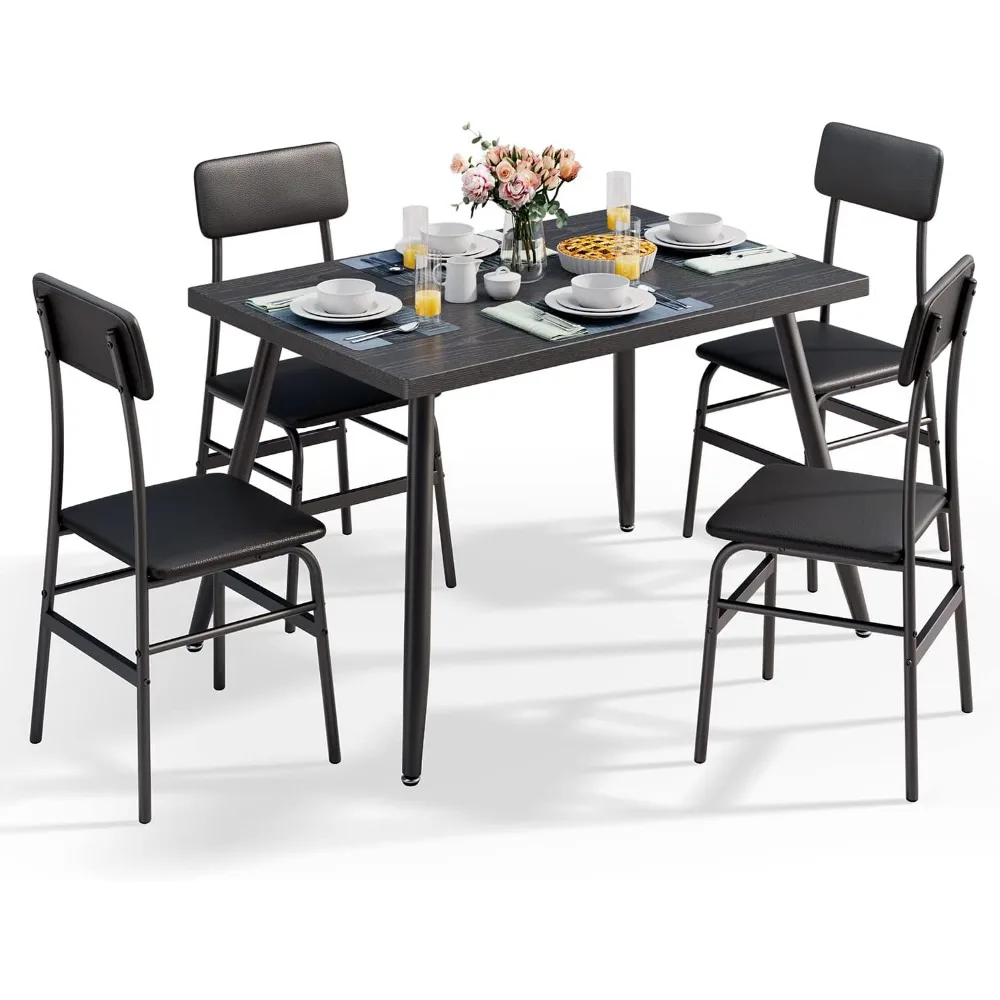 Dining Table Set for 4, Kitchen Table with 4 Chairs,5-Piece Dining Room Furniture Set with Metal Frame for Living Room,Apartment