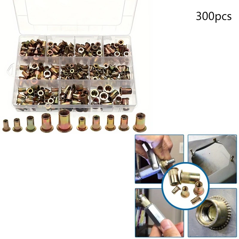 1-ボックス-300-個炭素鋼フラットヘッドキットインサートリベットナットまたはリベットナットガンリベットガン修復ツールリベットナットガン