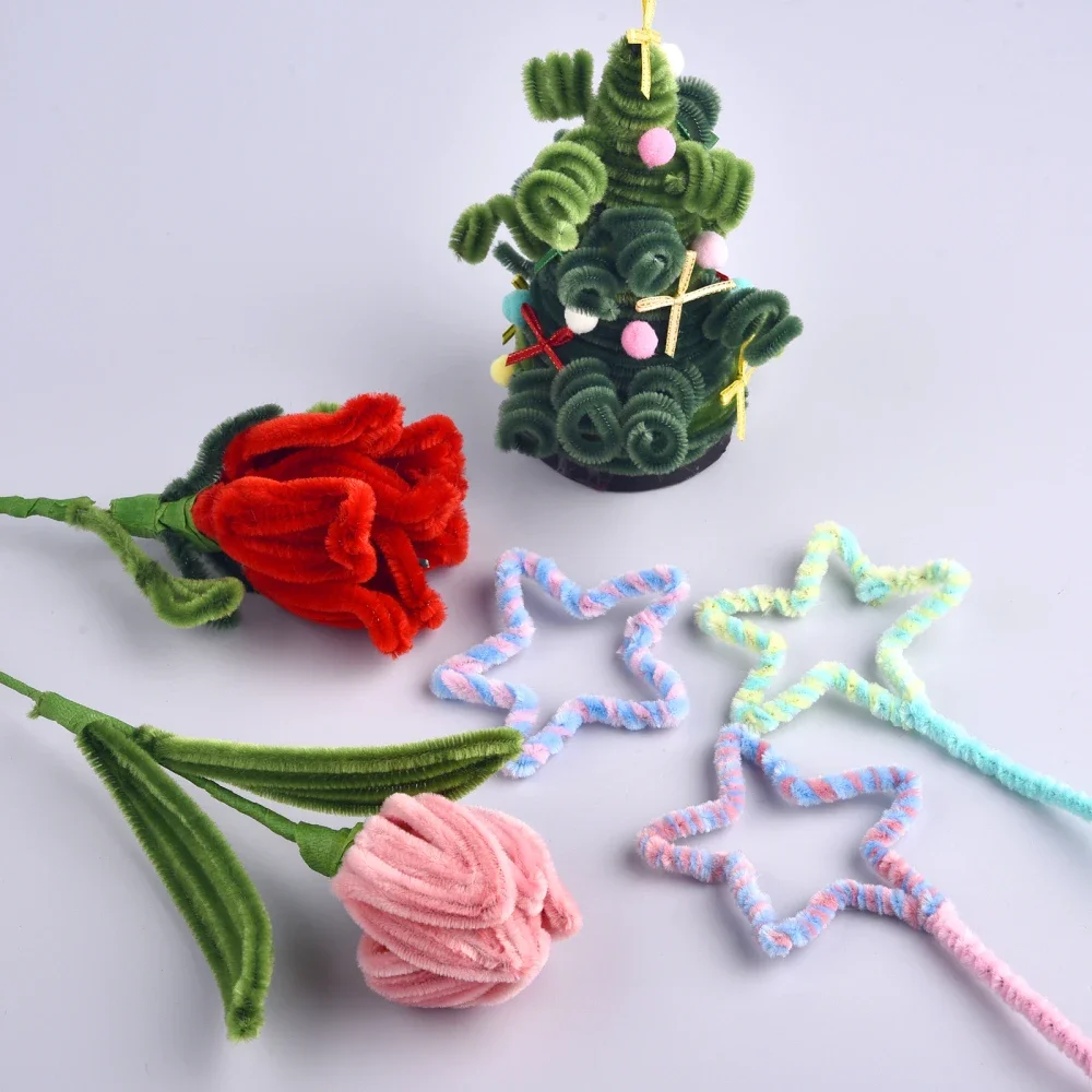 ก้านเชนีลแบบแท่งบิดเกลียว 100 ชิ้นใหม่ ของเล่นเด็ก DIY แถบวัสดุงานอดิเรกสร้างสรรค์ ก้านเหล็ก ลวดสักหลาด