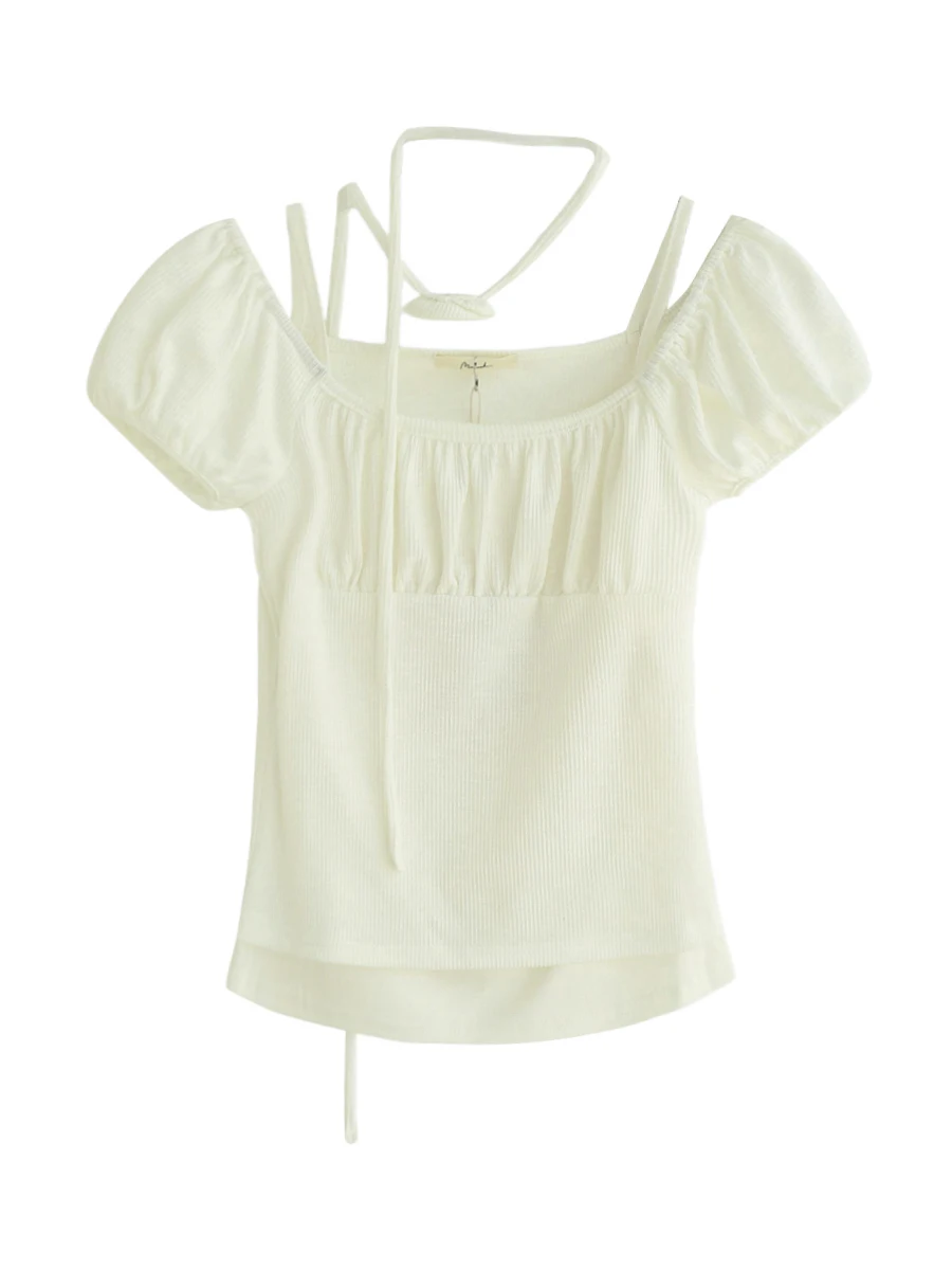 

Summer New Sle Pure Desire Sweet And Spicy ort Fake Two-Piece Arc Strap Netie Flower Scarf ort Sve Top Women's T-s...