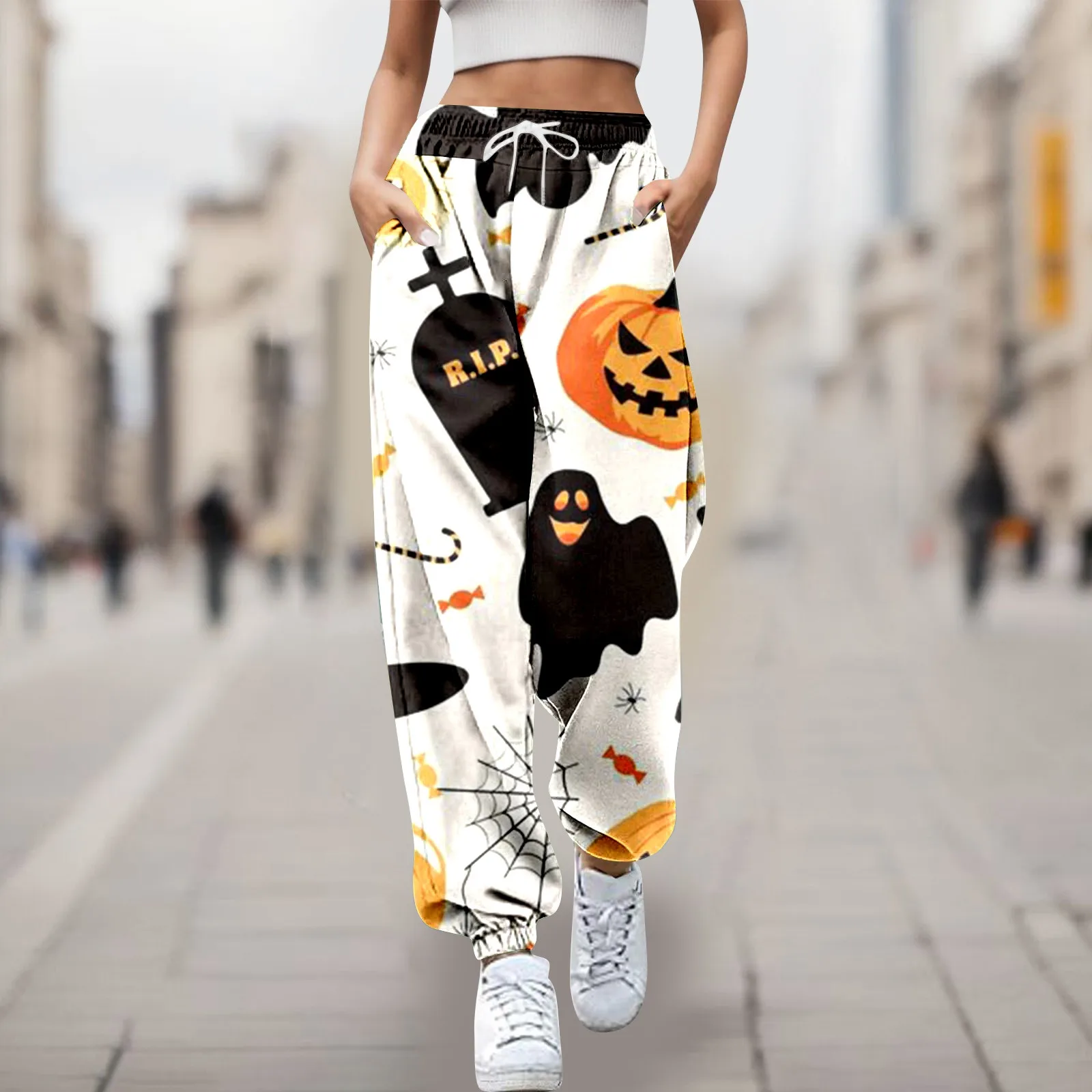 

Women Fashion Trousers Pumpkin Halloween Suitable Print Bottom Sweatpants Pockets High Waist Casual Pant Suits for Women Wedding