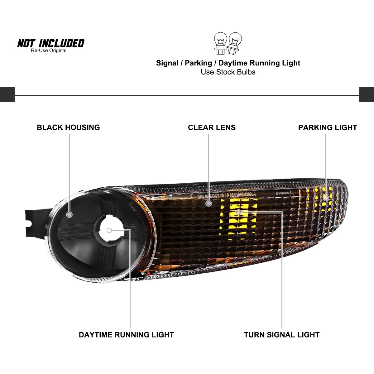 Black Bumper Lights Fits 2000-2006 GMC Sierra Yukon XL 1500 Denali Parking Lamps