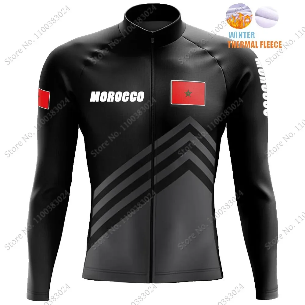 2023 White Morocco National Team Cycling Jersey Set Winter Clothing Suit Mens Long Sleeve MTB Bike Road Pants Bib Ropa Ciclismo