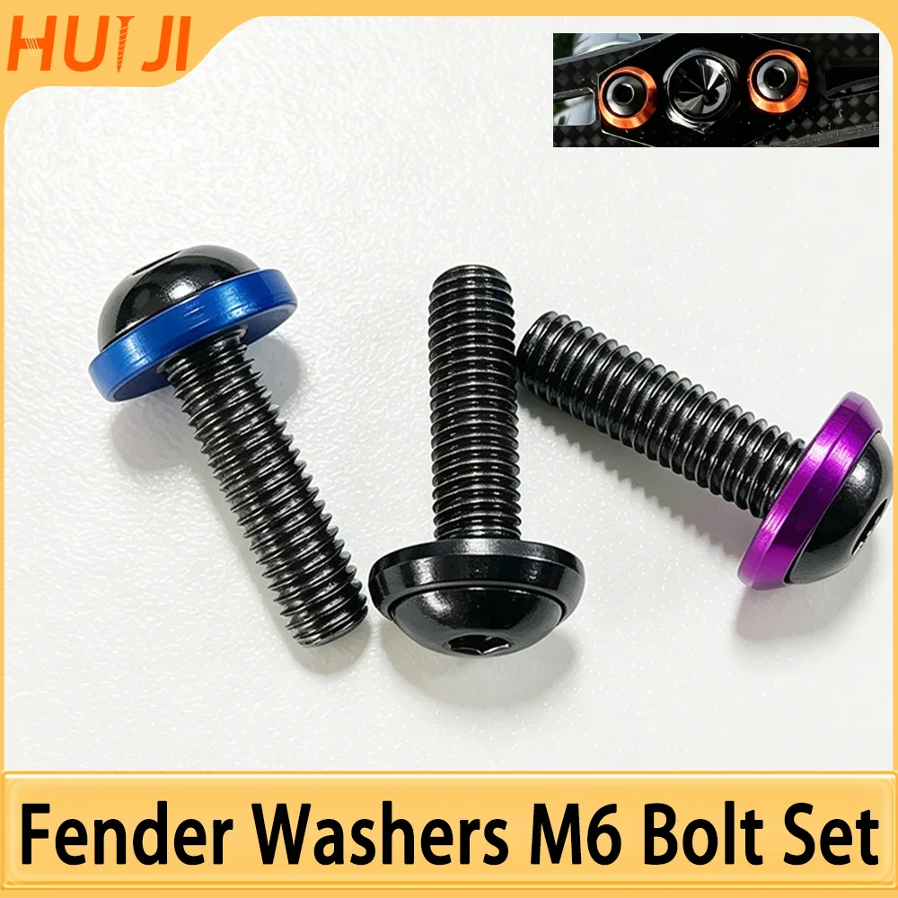 Black Hex Button Head Bolts M6 with Color Aluminum Washer Anodized Colored Spacer and Black Bolt Set for DIY Fender Washer Screw