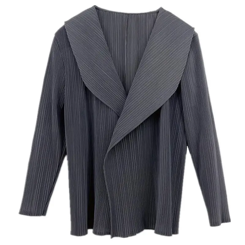 

New style cardigan solid color fashionable women's coat long sleeved buttonless pleated cardigan harajuku ropa mujer