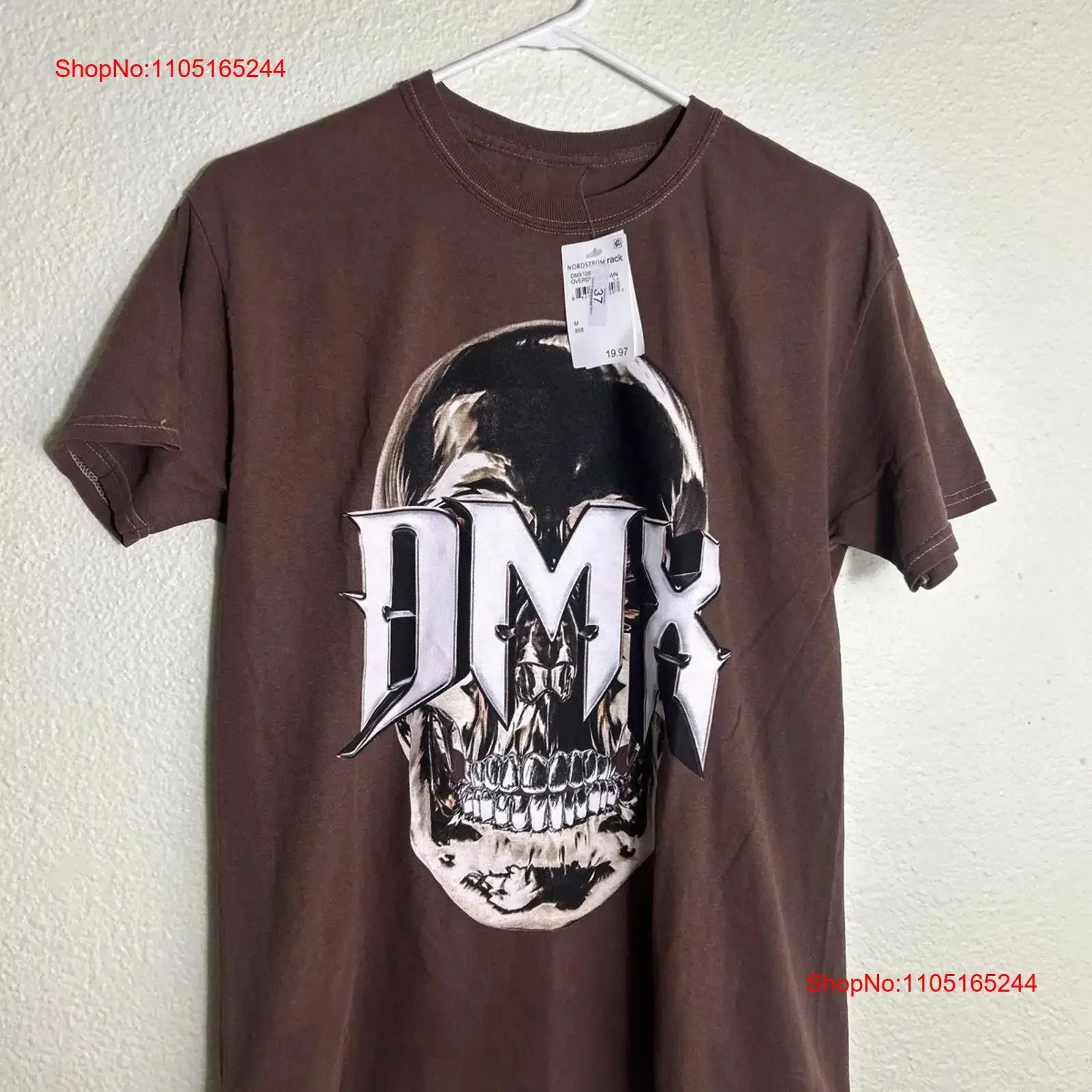 

DMX ВИНТАЖНАЯ ФУТБОЛКА WASH SKULL Коричневая мужская средняя винтажная стираная унисекс мягкая слегка растянутая дизайнерская одежда Стильная