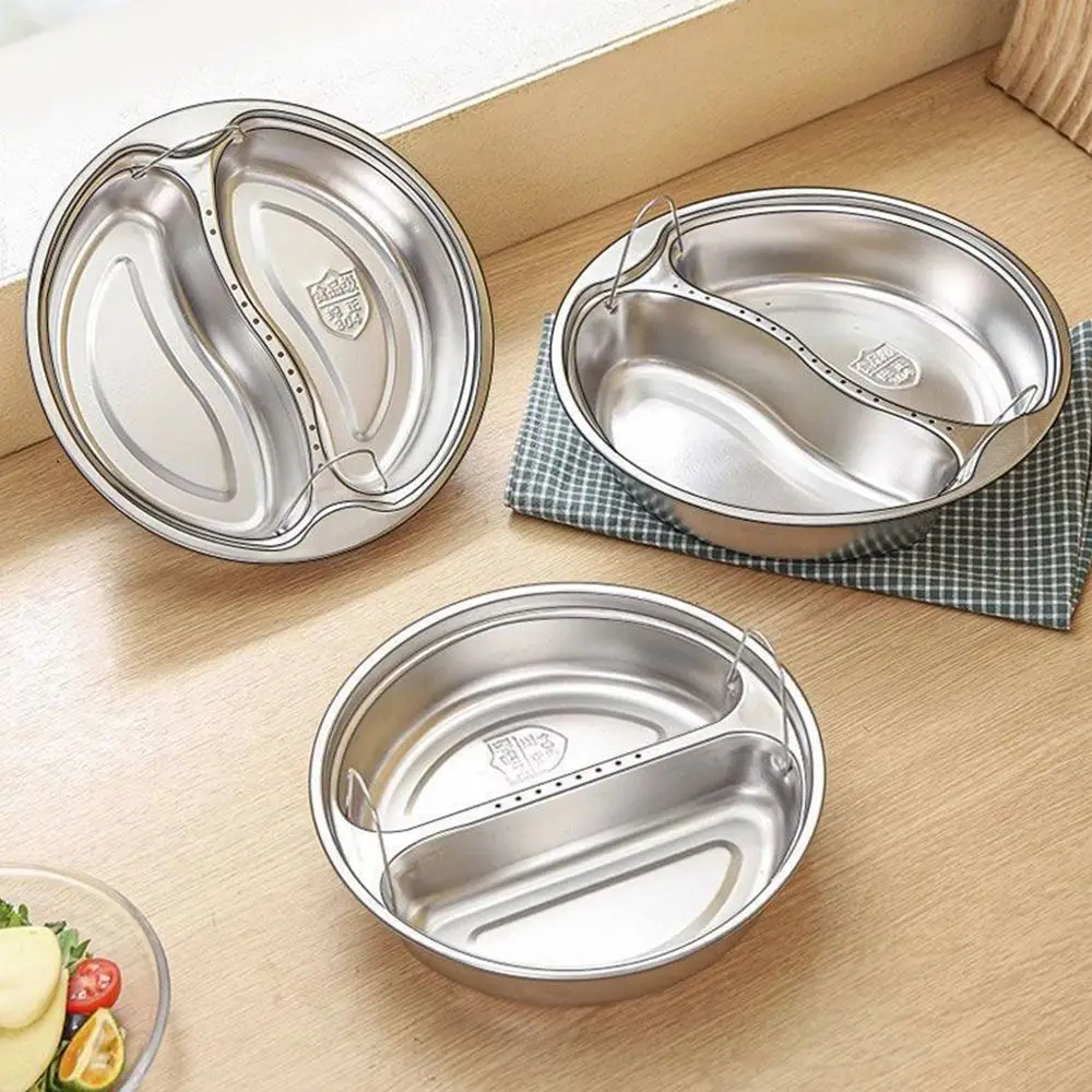 

304 Stainless Steel Divided Food Steamer Tray Multi Size with Handle Steaming Basket Round Cooking Tool Food Pan for Kitchen