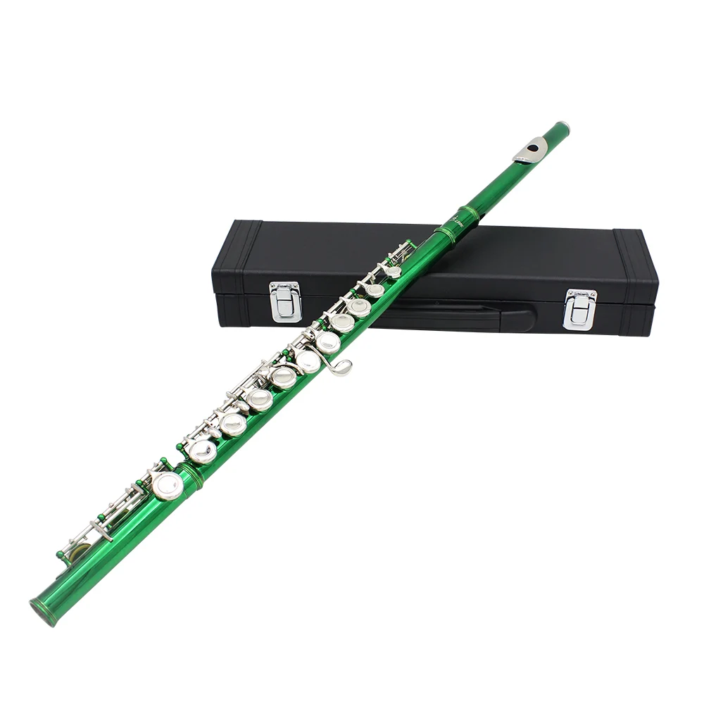 SLADE 16 C-Slot Holes Flute Green Silver Key Flute Professional Beginner Student Flute with Box Gloves Cleaning Kit